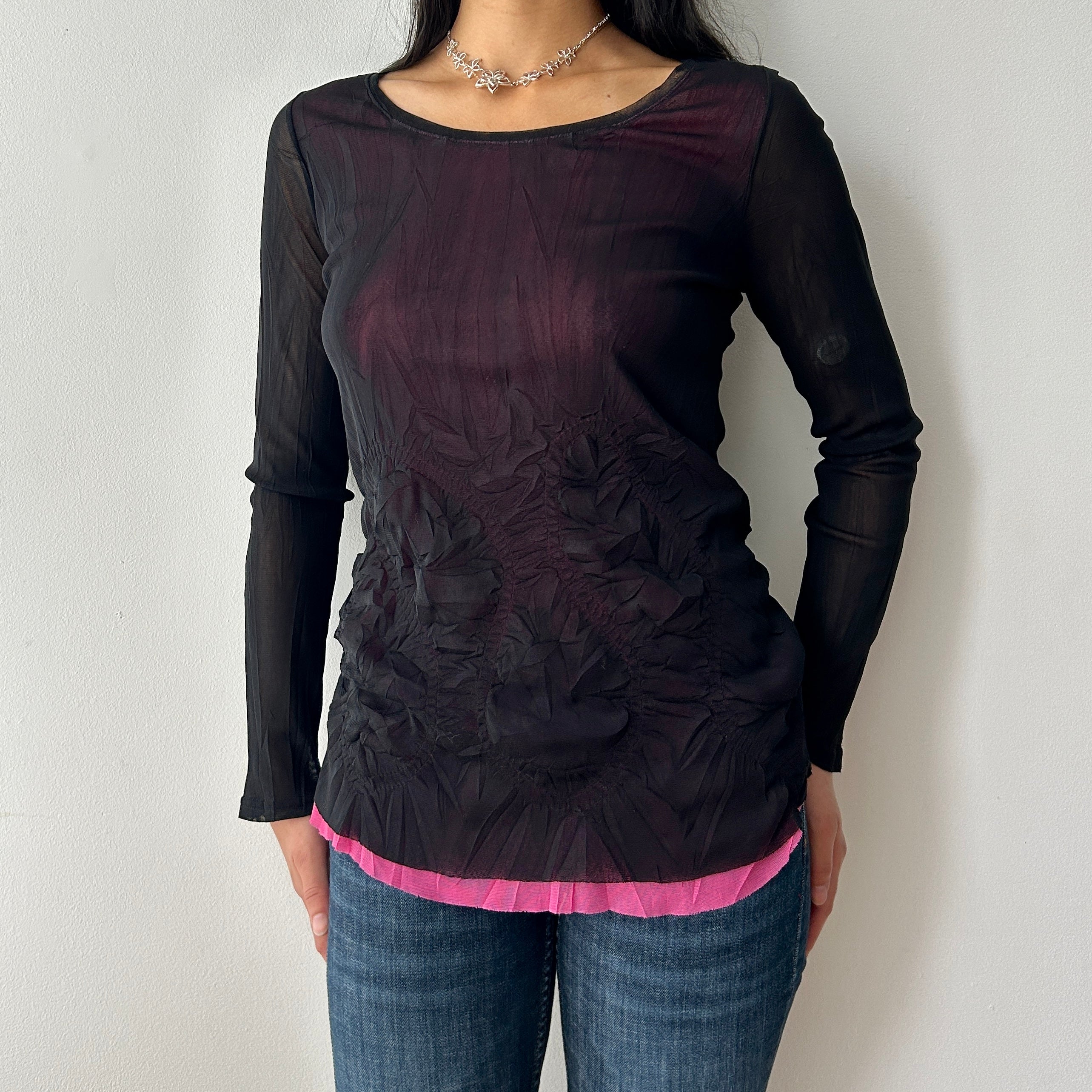 2000s double mesh long sleeve top