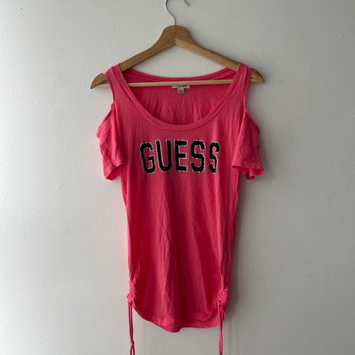 Y2K pink open shoulder top by Guess