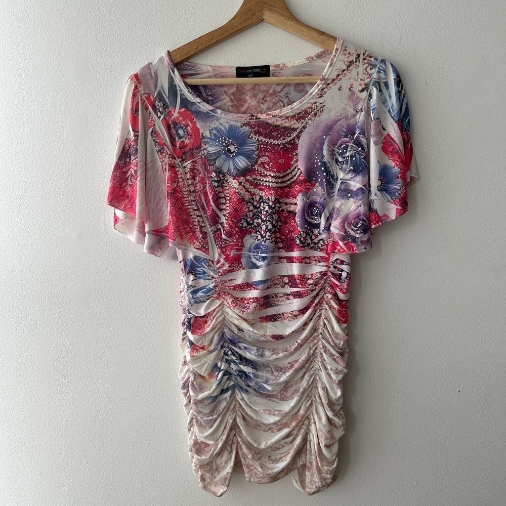 2000s bedazzled slouchy top by candy couture