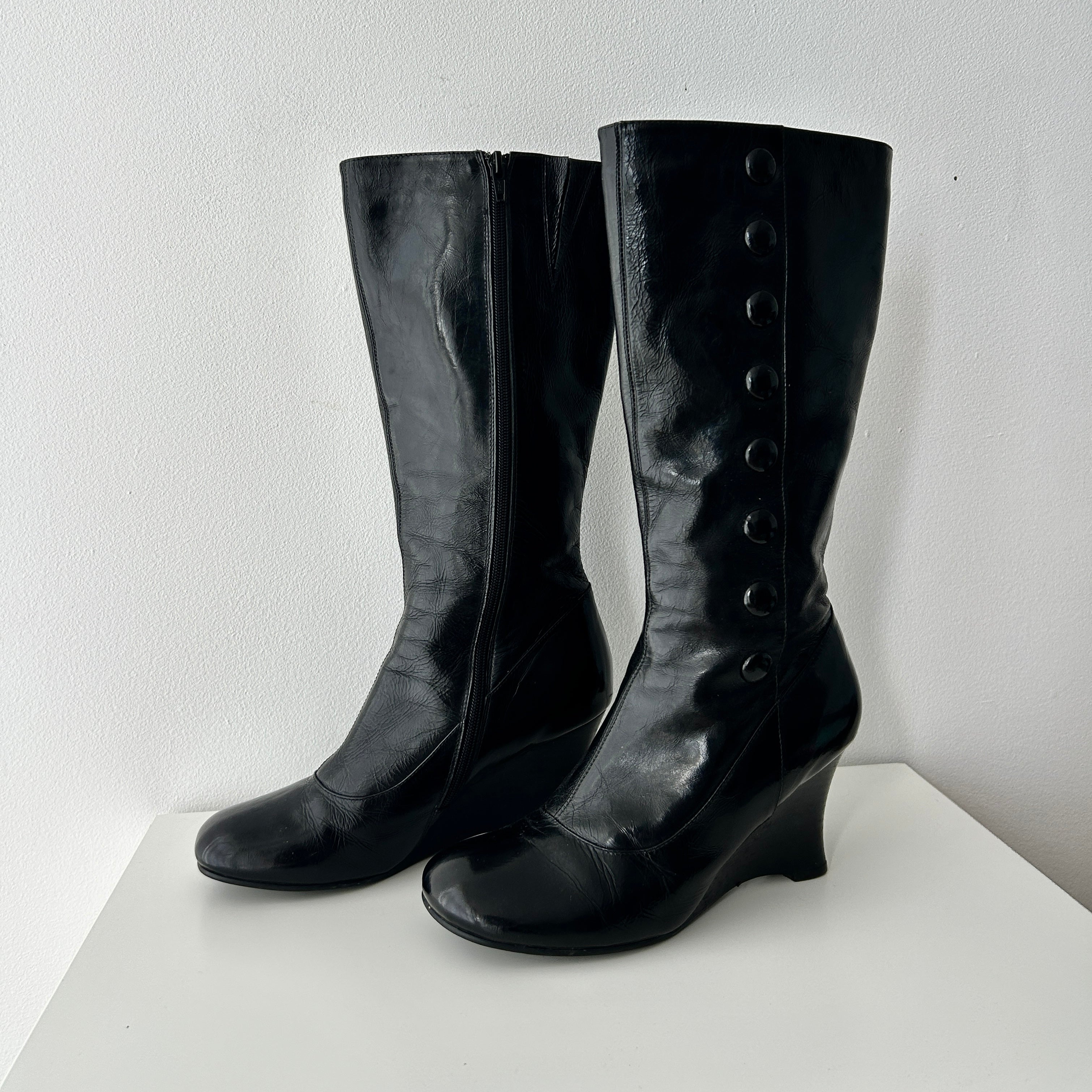 2000s military black wedge boots