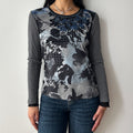 90s floral/striped mesh long sleeve top by taifun