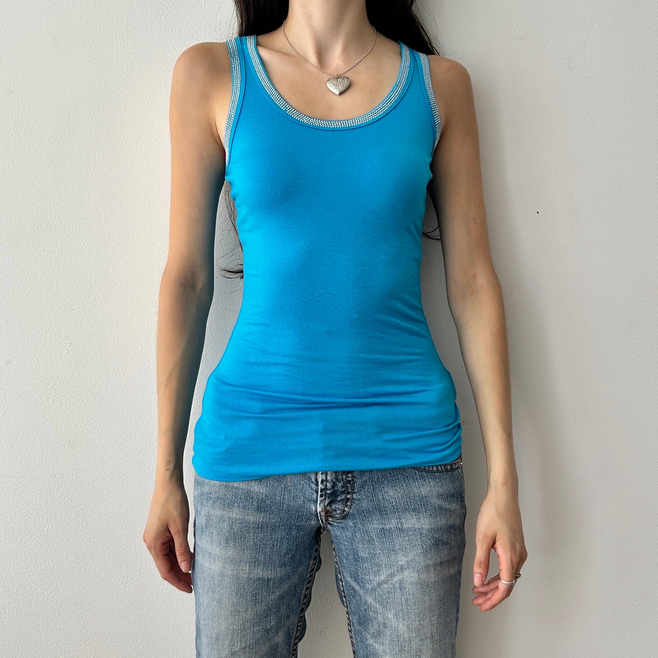 2000s bedazzle trim tank top