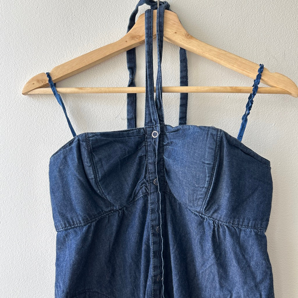 Y2K Denim halter dress by le chateau