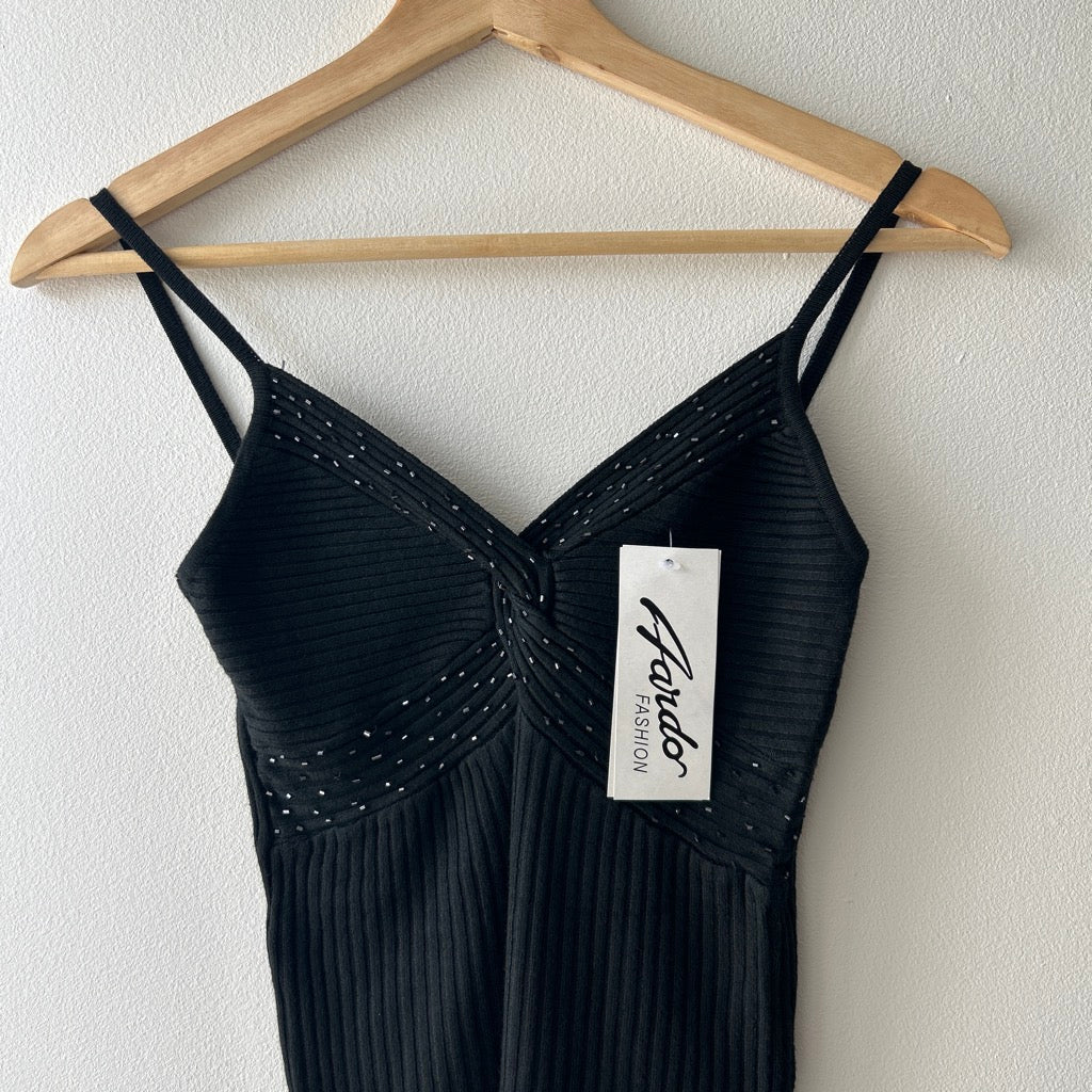 2000s beaded black tank top