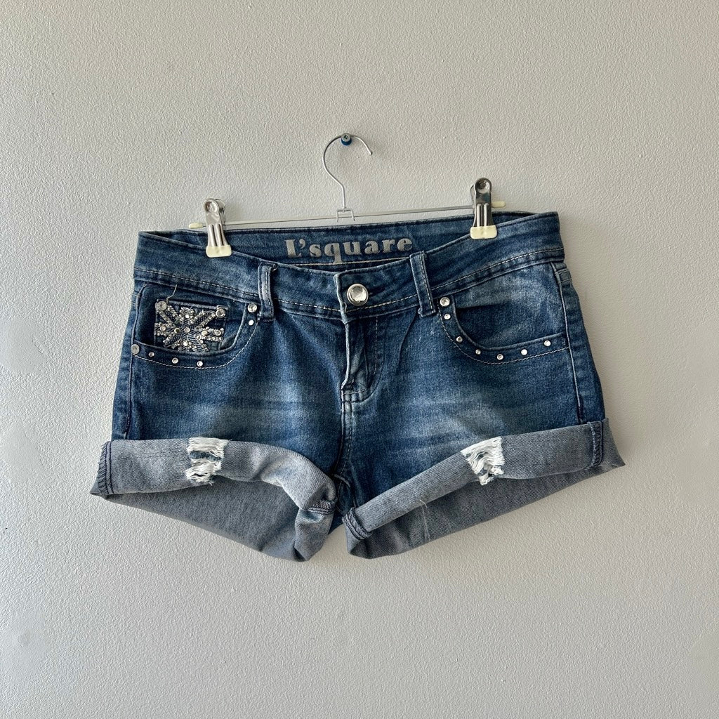 Indie sleaze bedazzled mini denim shorts
