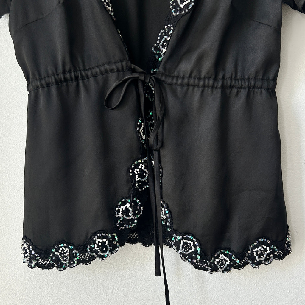 90s lace trim top with sequins