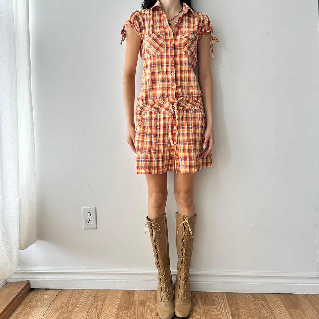 2010s orange plaid dress by mim