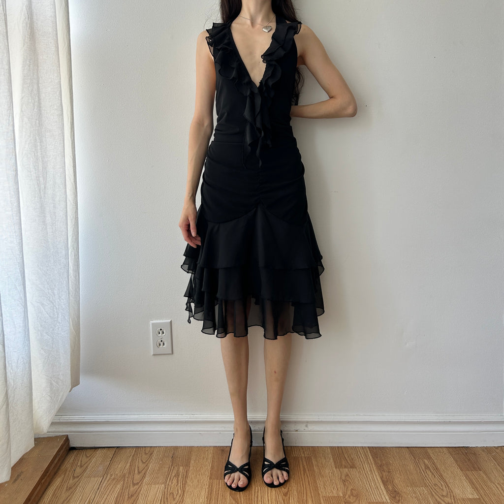 Y2K ruffle halter neck dress by Plastic