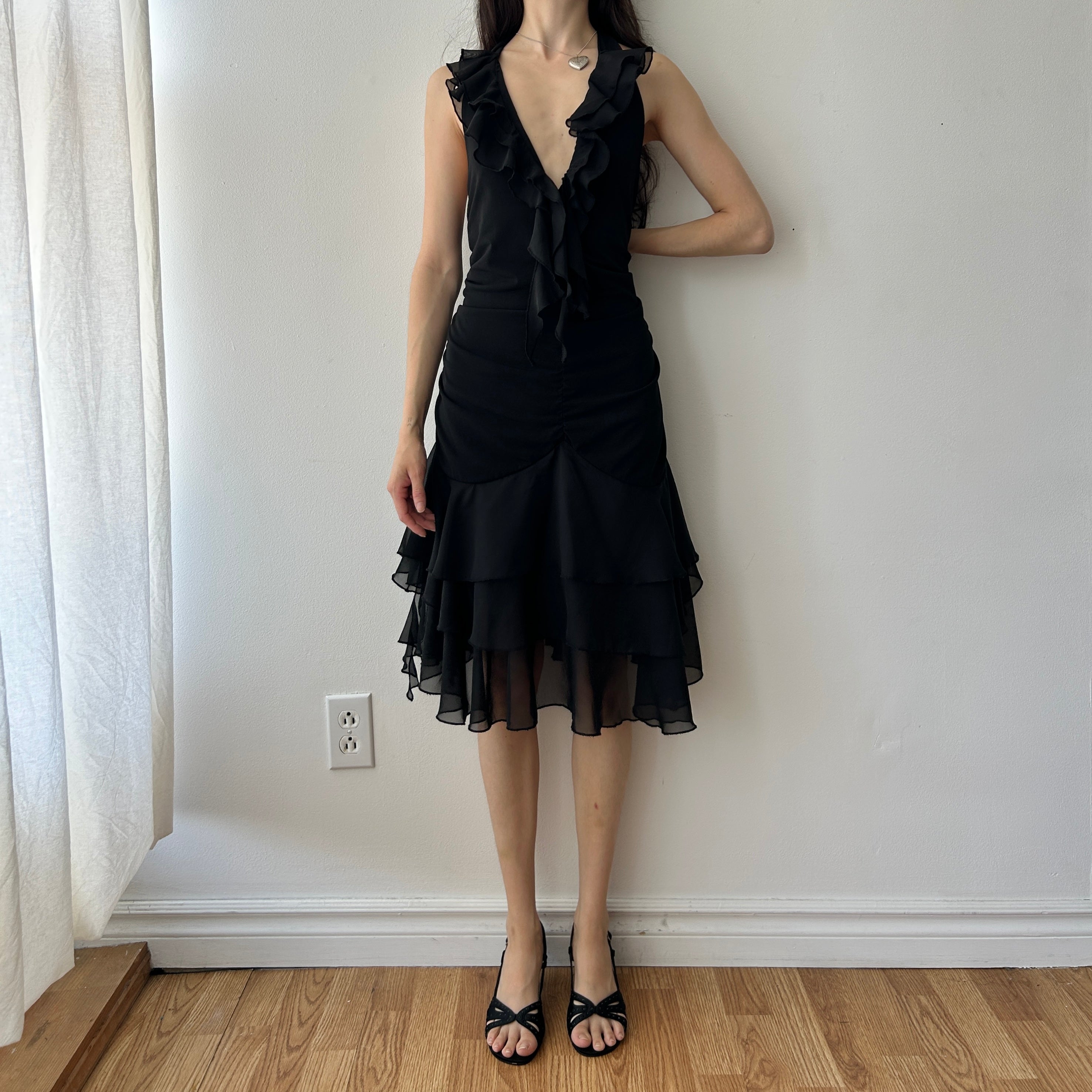 Y2K ruffle halter neck dress by Plastic