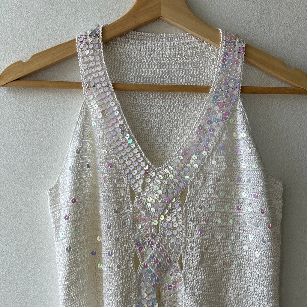 2000s knit iridescent sequin tank