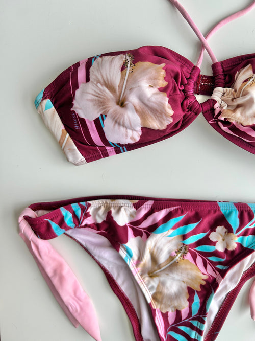 Y2K hibiscus print bikini set vintage Guess
