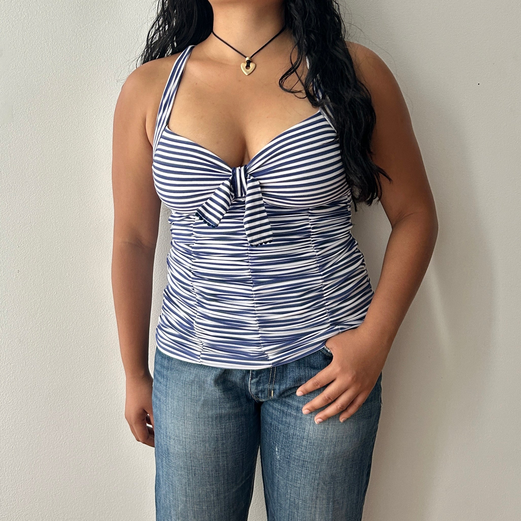 Y2K striped bustier top with bow
