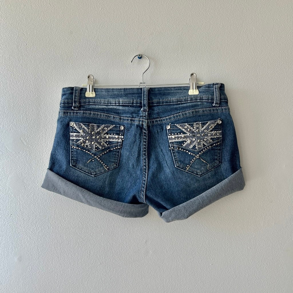Indie sleaze bedazzled mini denim shorts