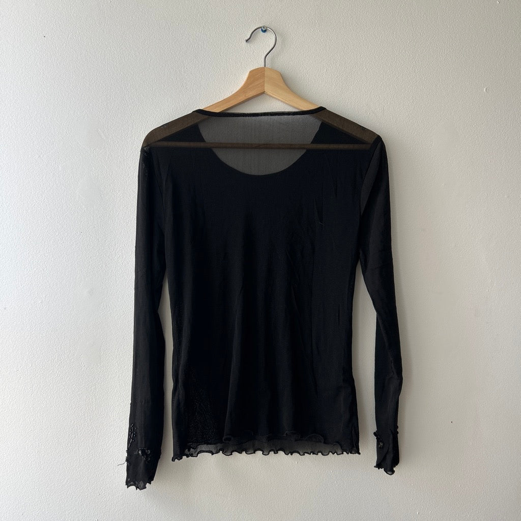 2000s beaded long sleeve black top