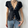 90s lace trim top with sequins