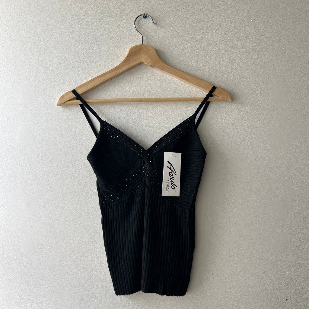 2000s beaded black tank top