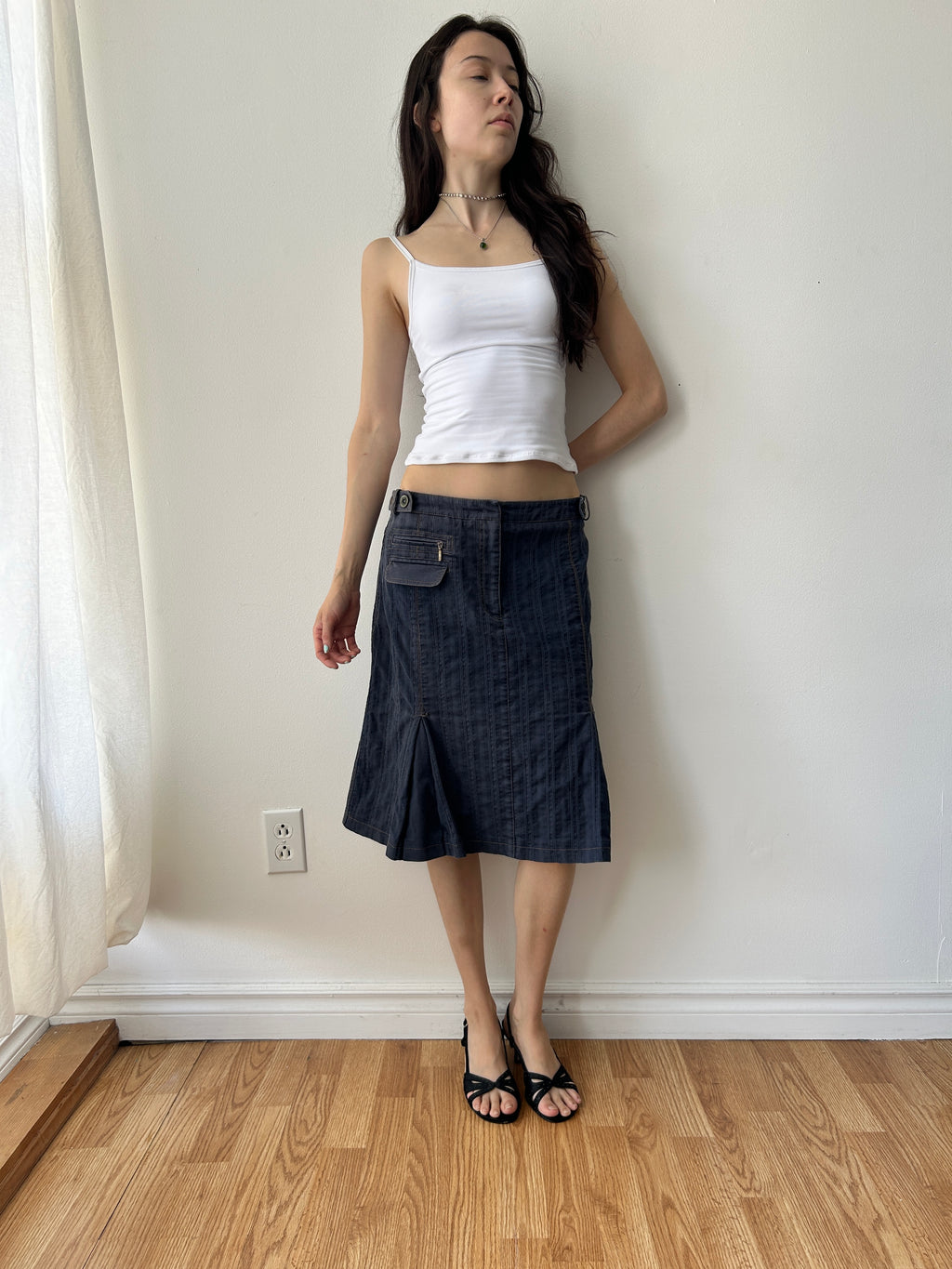 Y2K denim skirt with pleats by Marie Claire