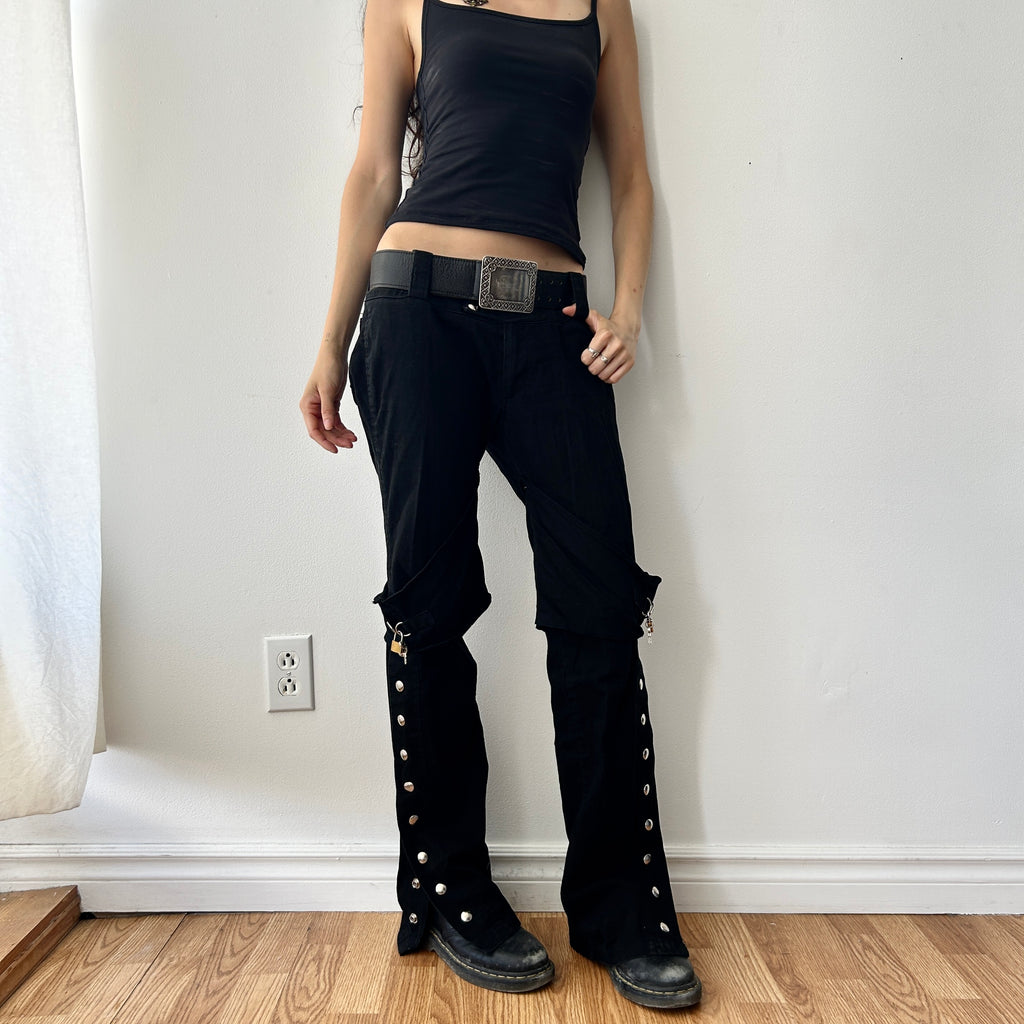 2000s black pants with lock and hardware