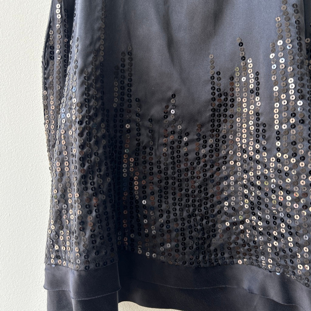 deadstock black sequin midi silk dress by parasuco
