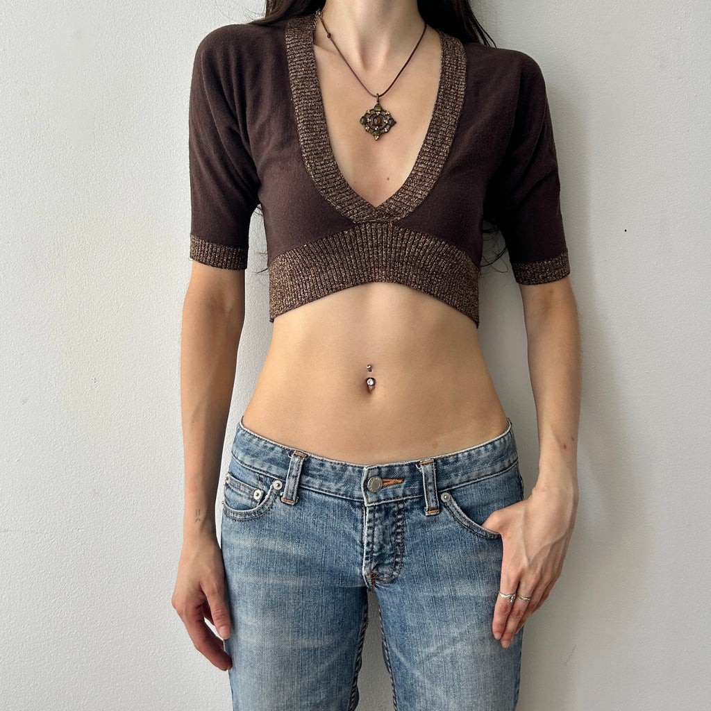 2000s glitter trim crop top
