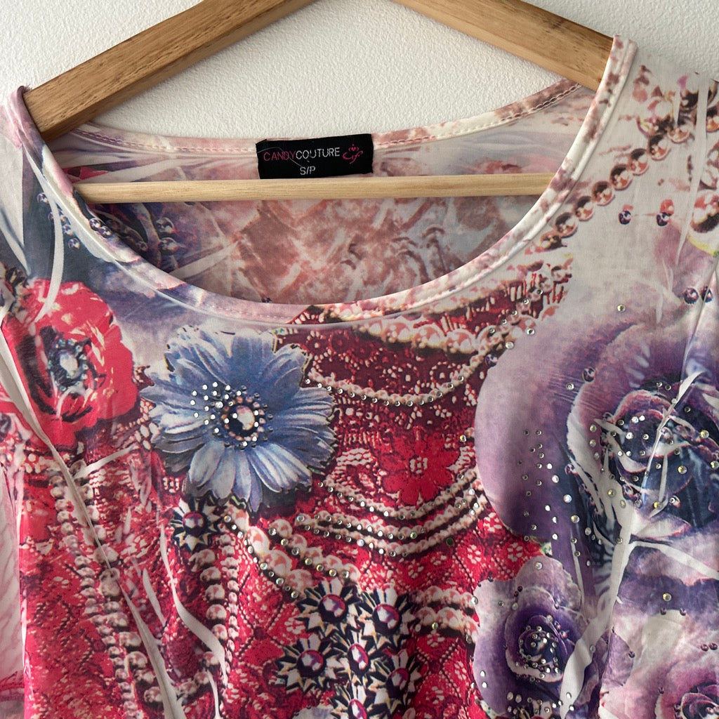 2000s bedazzled slouchy top by candy couture