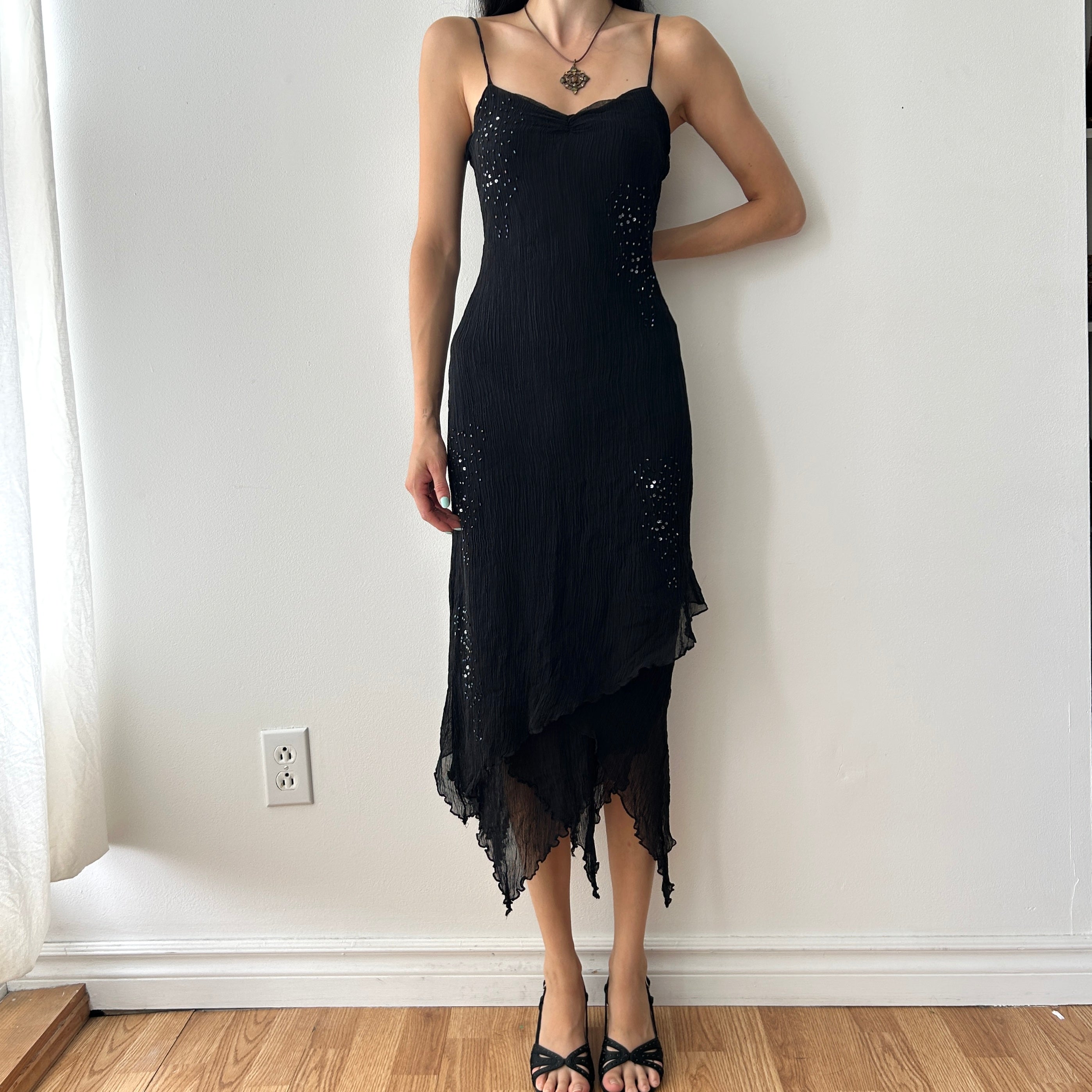 2000s embellished pleated midi dress by Etam