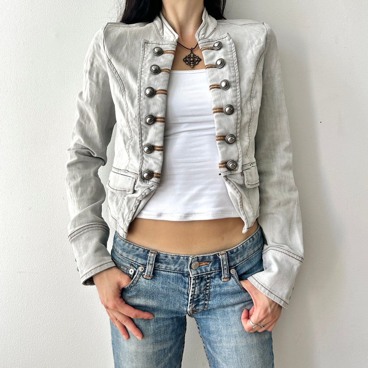 2000's denim military jacket by etam