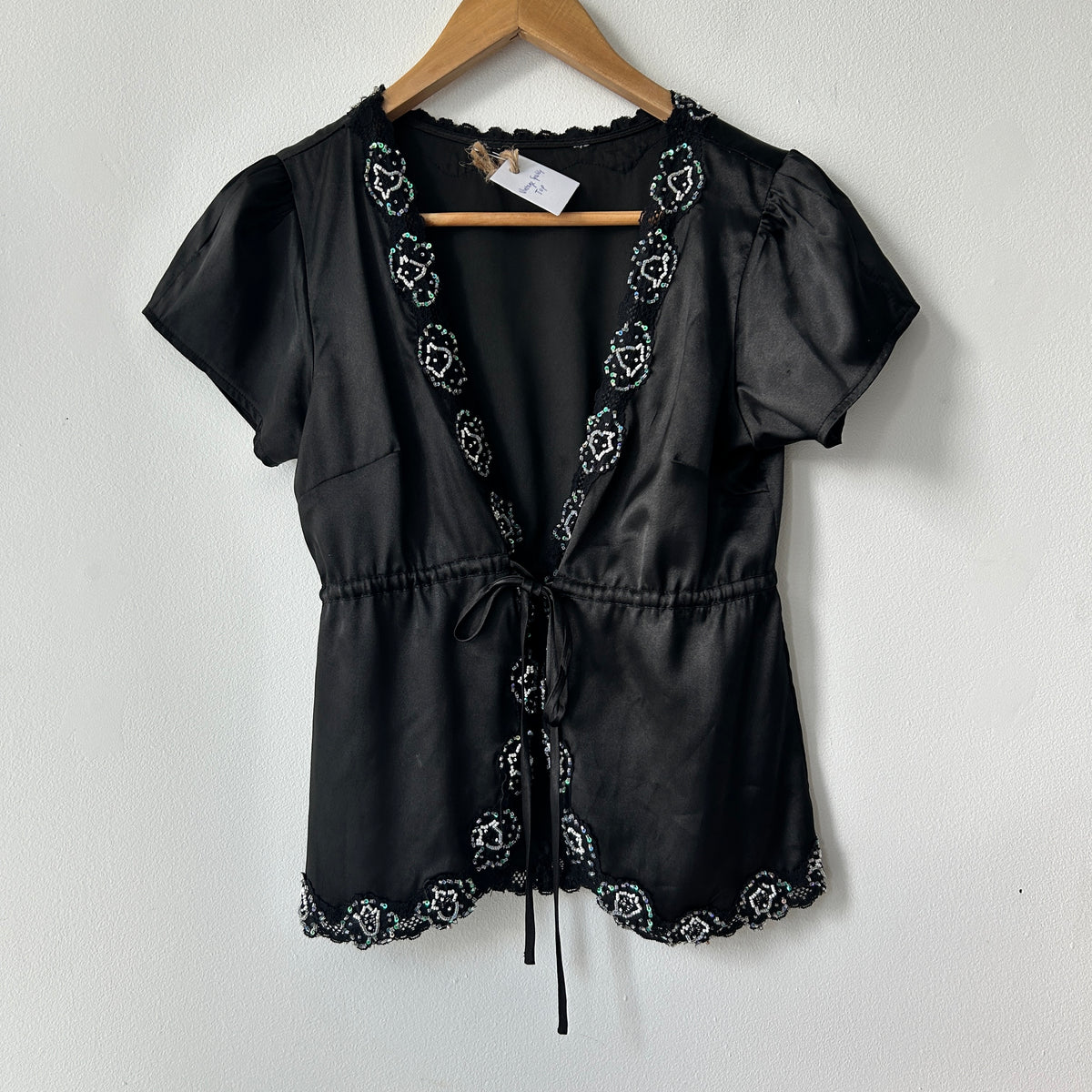 90s lace trim top with sequins