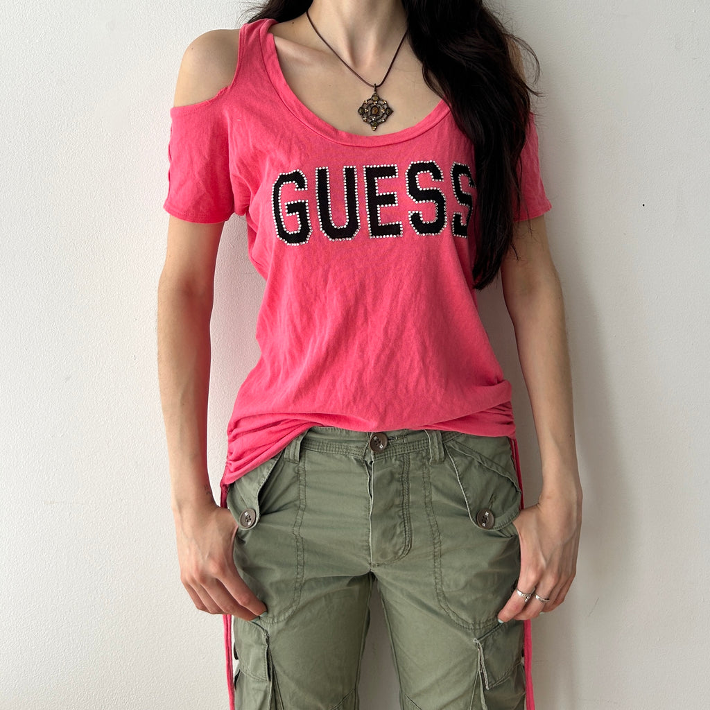 Y2K pink open shoulder top by Guess