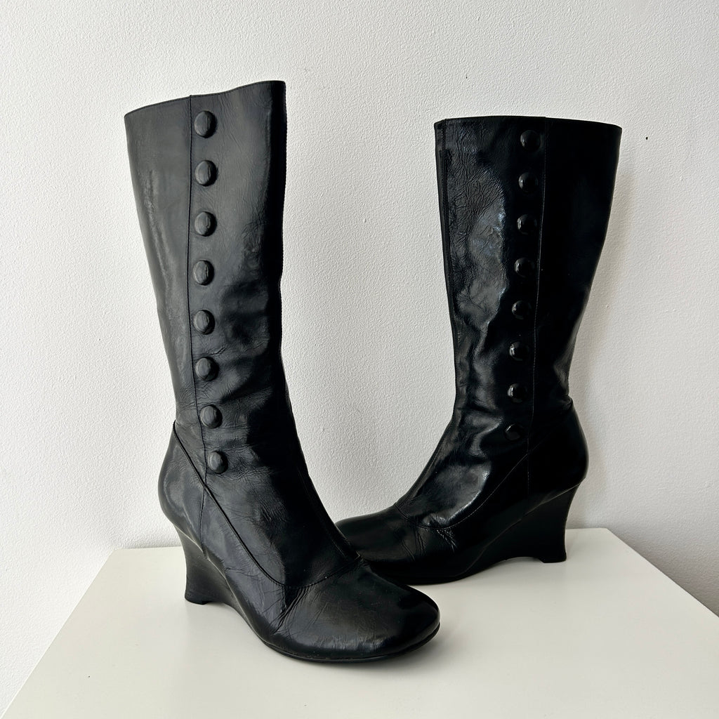 2000s military black wedge boots