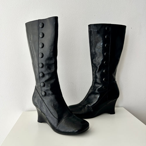 2000s military black wedge boots