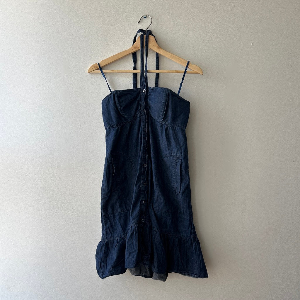 Y2K Denim halter dress by le chateau