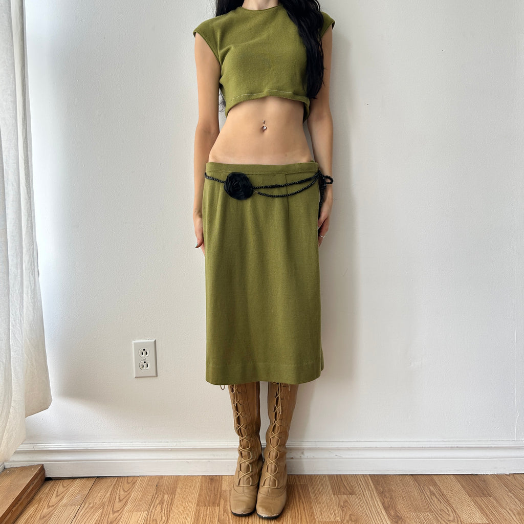 Vintage two piece set with flower belt (up-cycle)