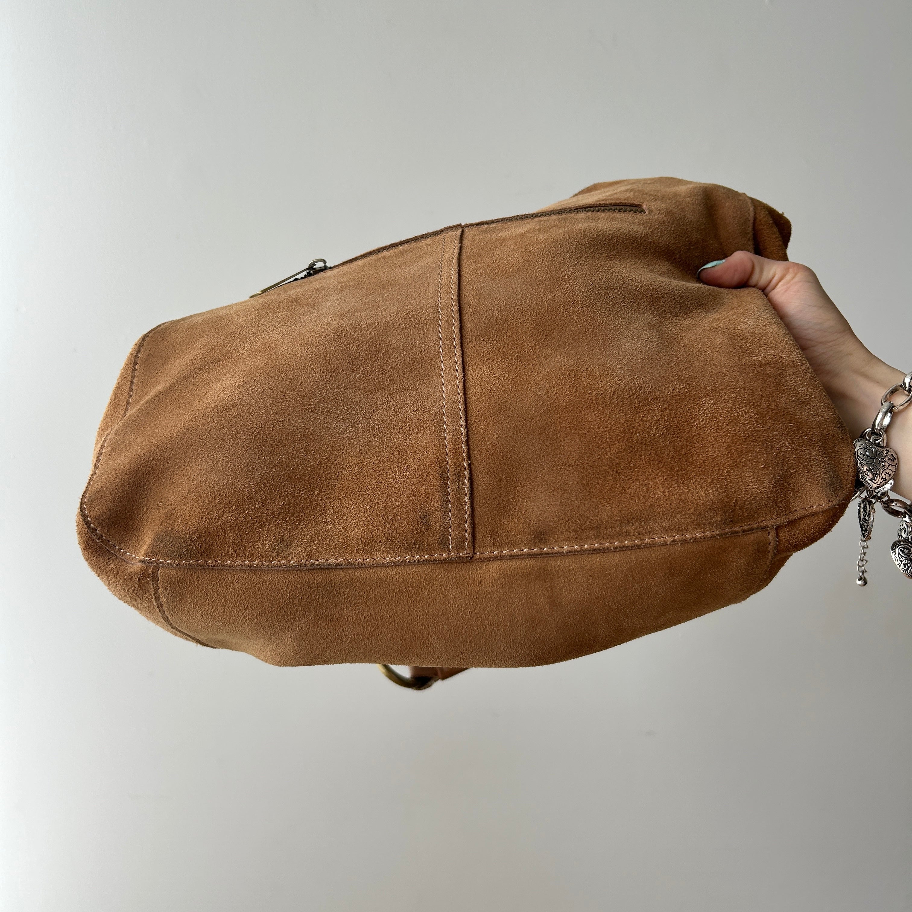 Y2K slouchy brown suede hobo bag by Le Chateau
