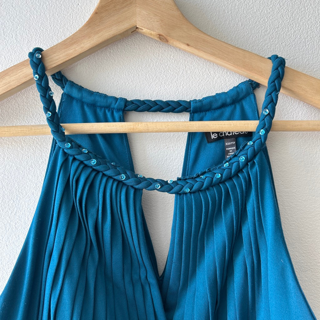 Y2K pleated top with braided neckline by le chateau