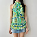 2000s Plaid Ruffle Neck Blouse by Heart Soul