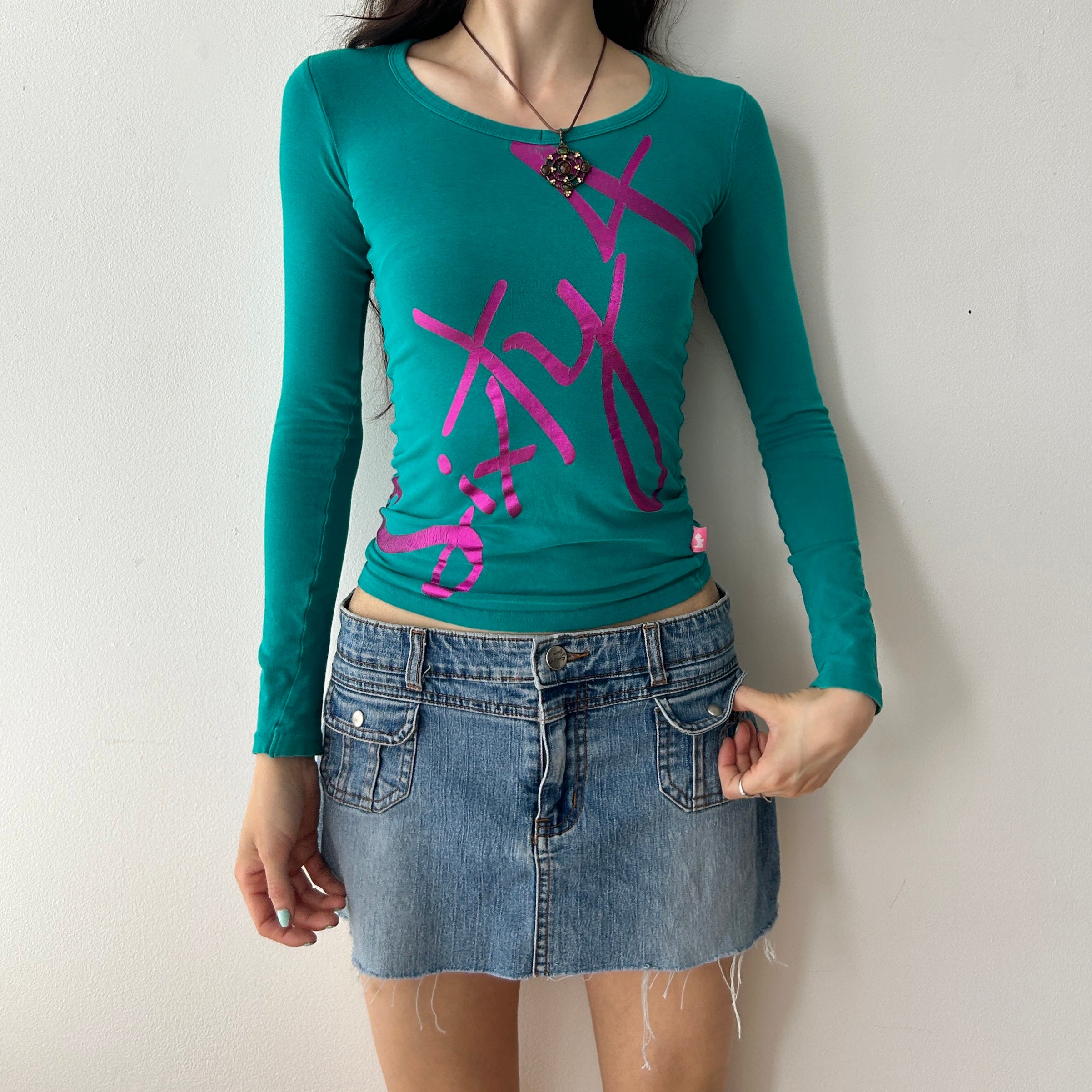 Y2K teal blue long sleeve tee by Joshua