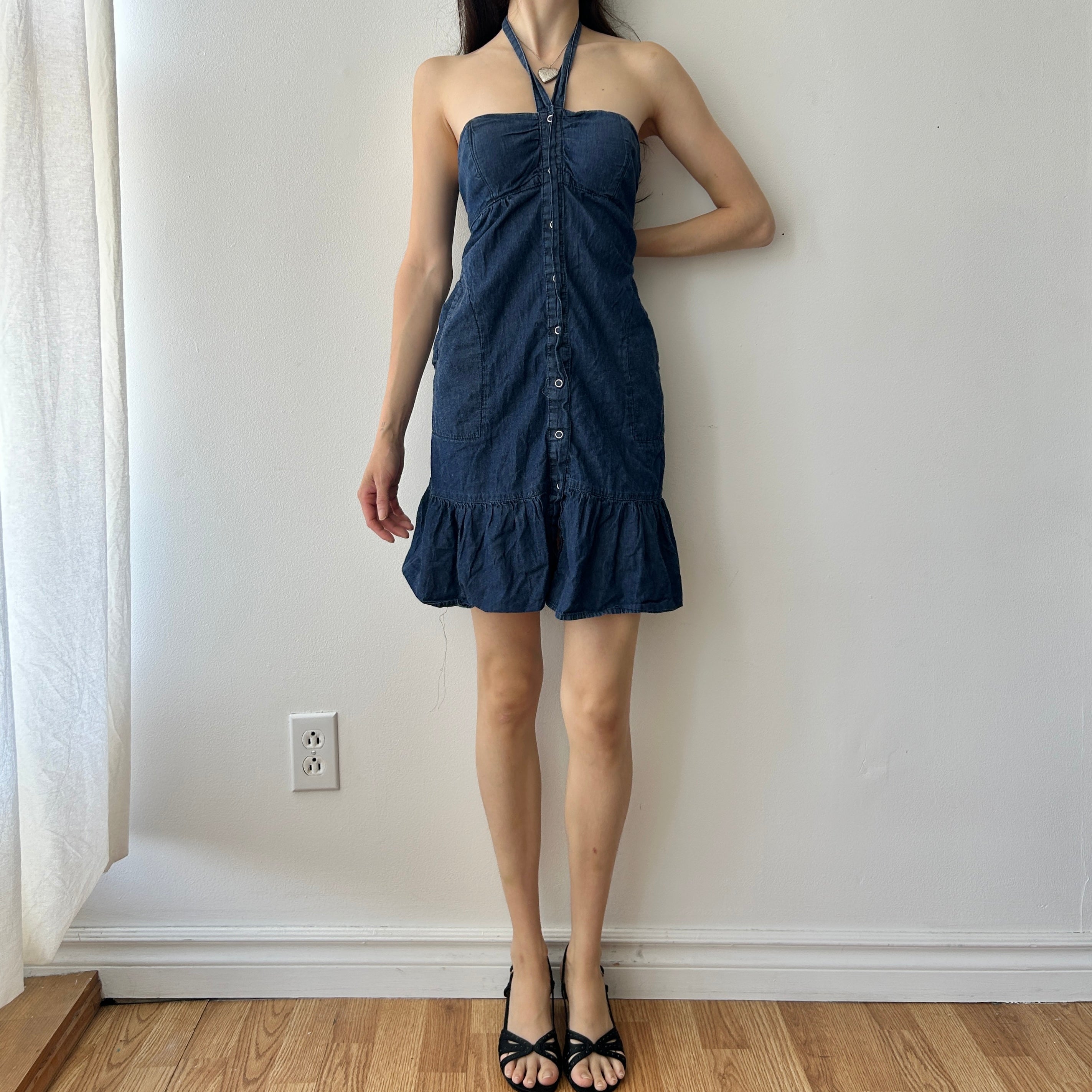 Y2K Denim halter dress by le chateau