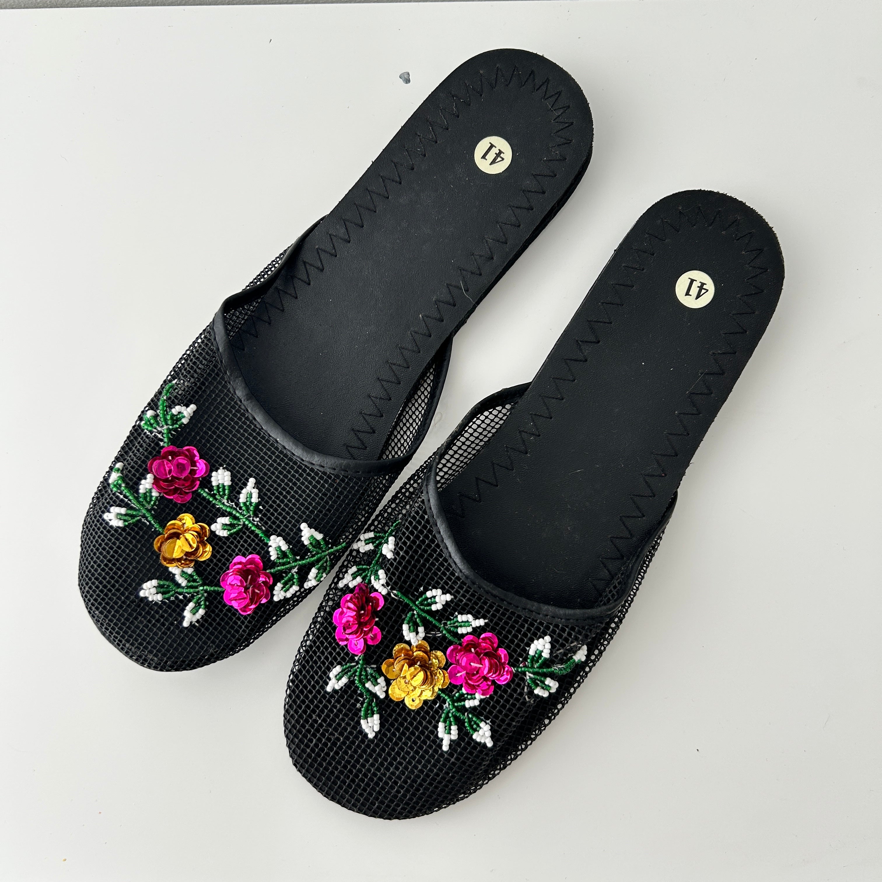 2000s beaded mesh sandals
