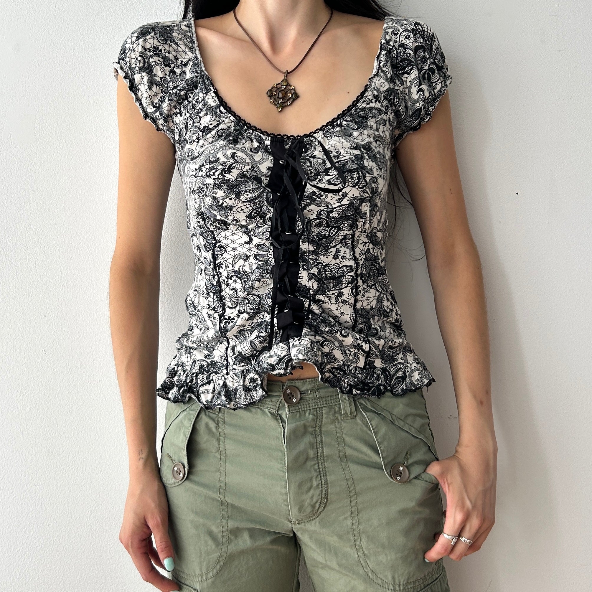 90s lace up blouse by no excuse