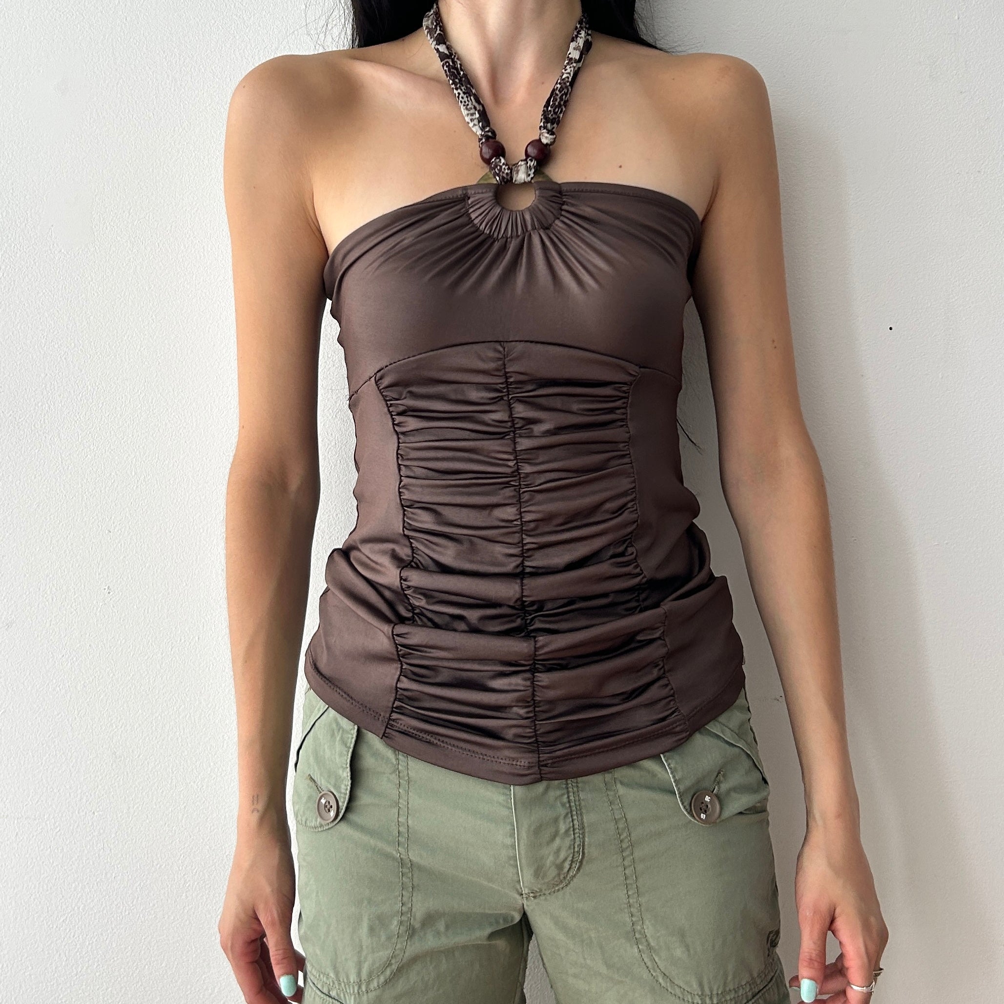 2000s halter neck brown top by No excuse