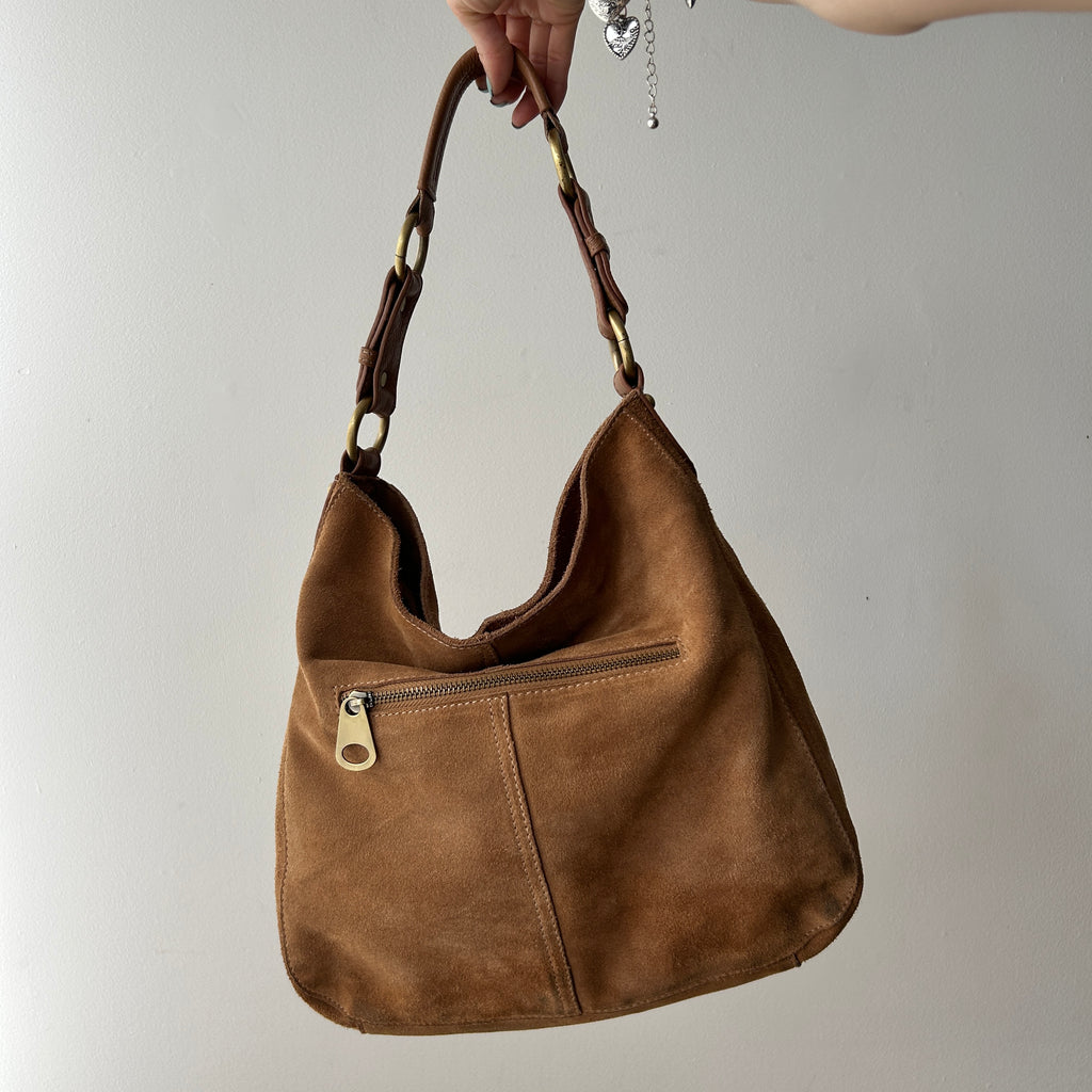 Y2K slouchy brown suede hobo bag by Le Chateau