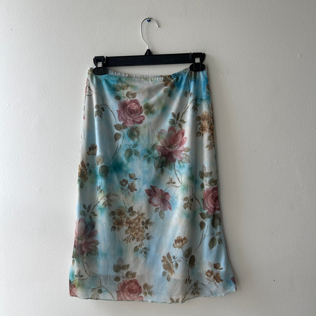2000s floral mesh midi skirt
