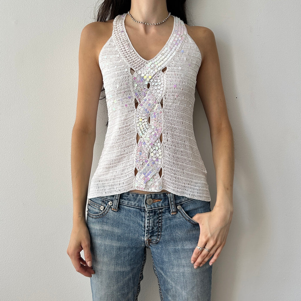 2000s knit iridescent sequin tank
