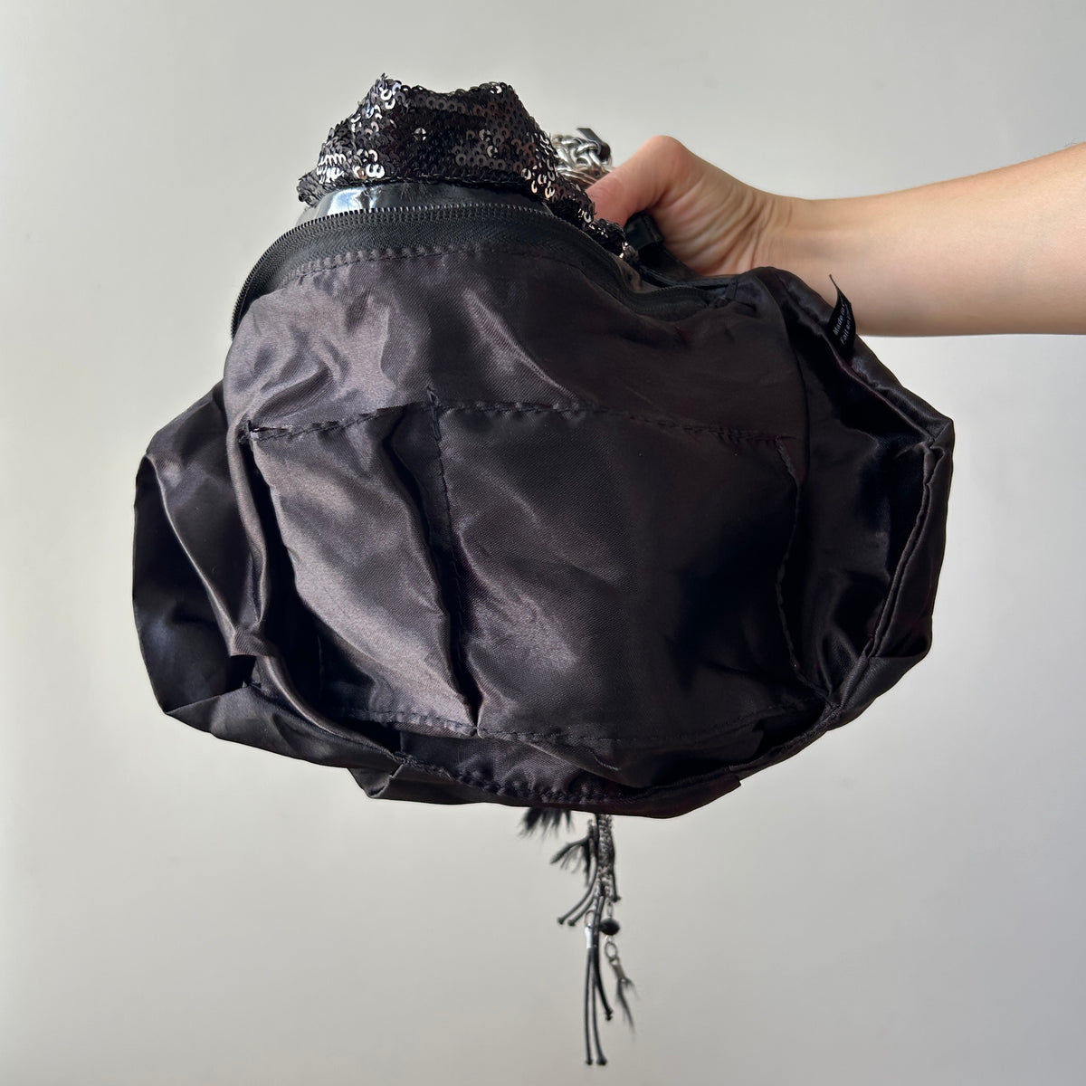 2000s sequin shoulder bag with feather detail (up-cycle)