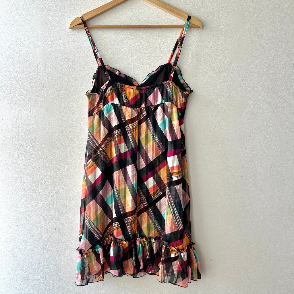 2000s ruffle trim plaid dress by cache cache