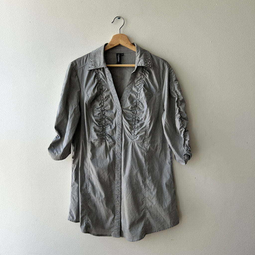 Y2K button up blouse with ruching by Colori