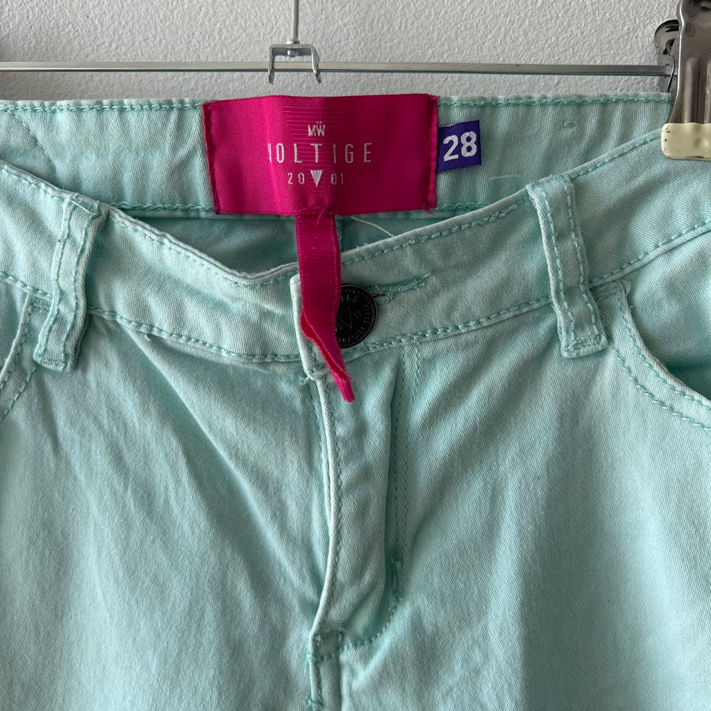 Indie sleaze mint green studded capris (up-cycle)