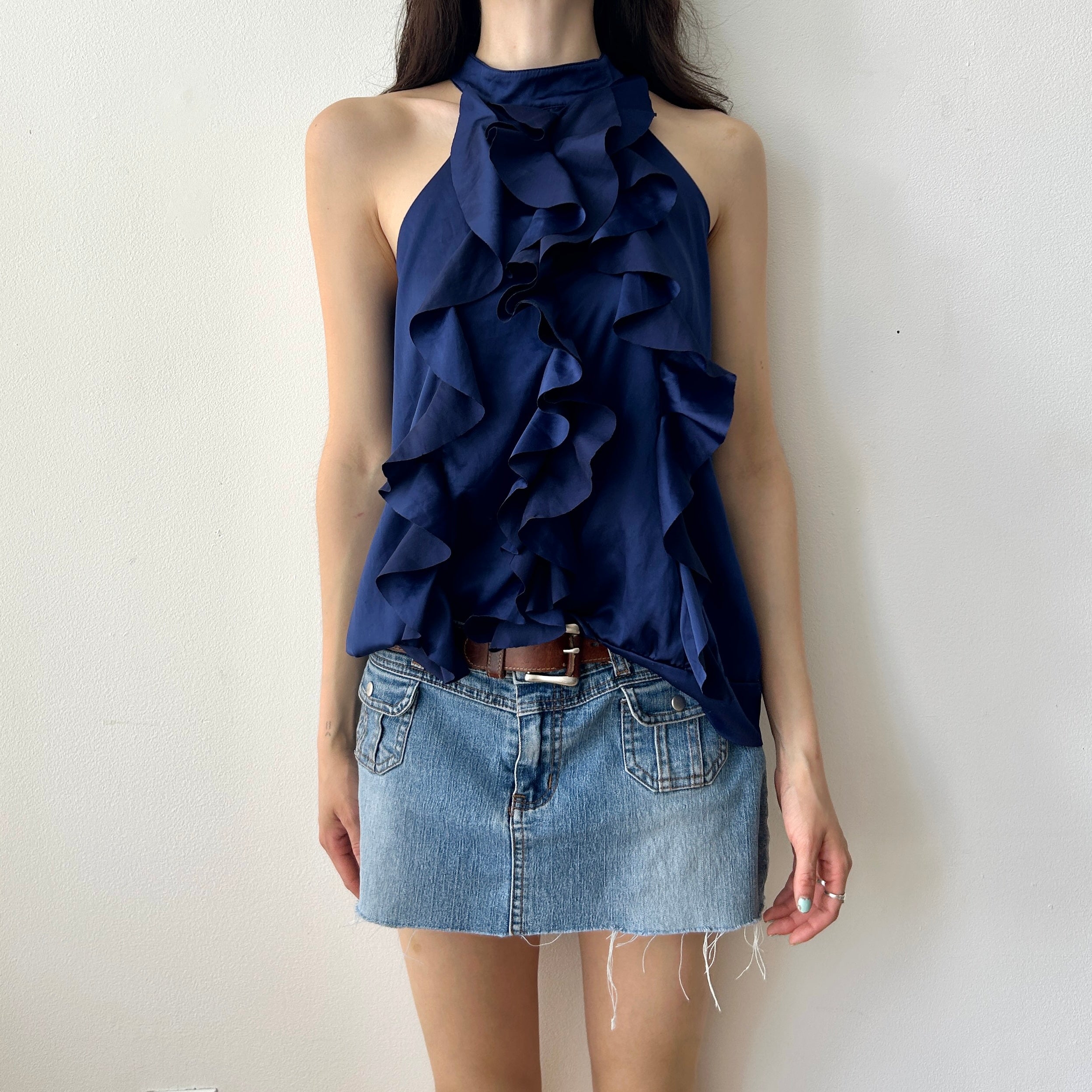 Twee ruffle halter neck blouse