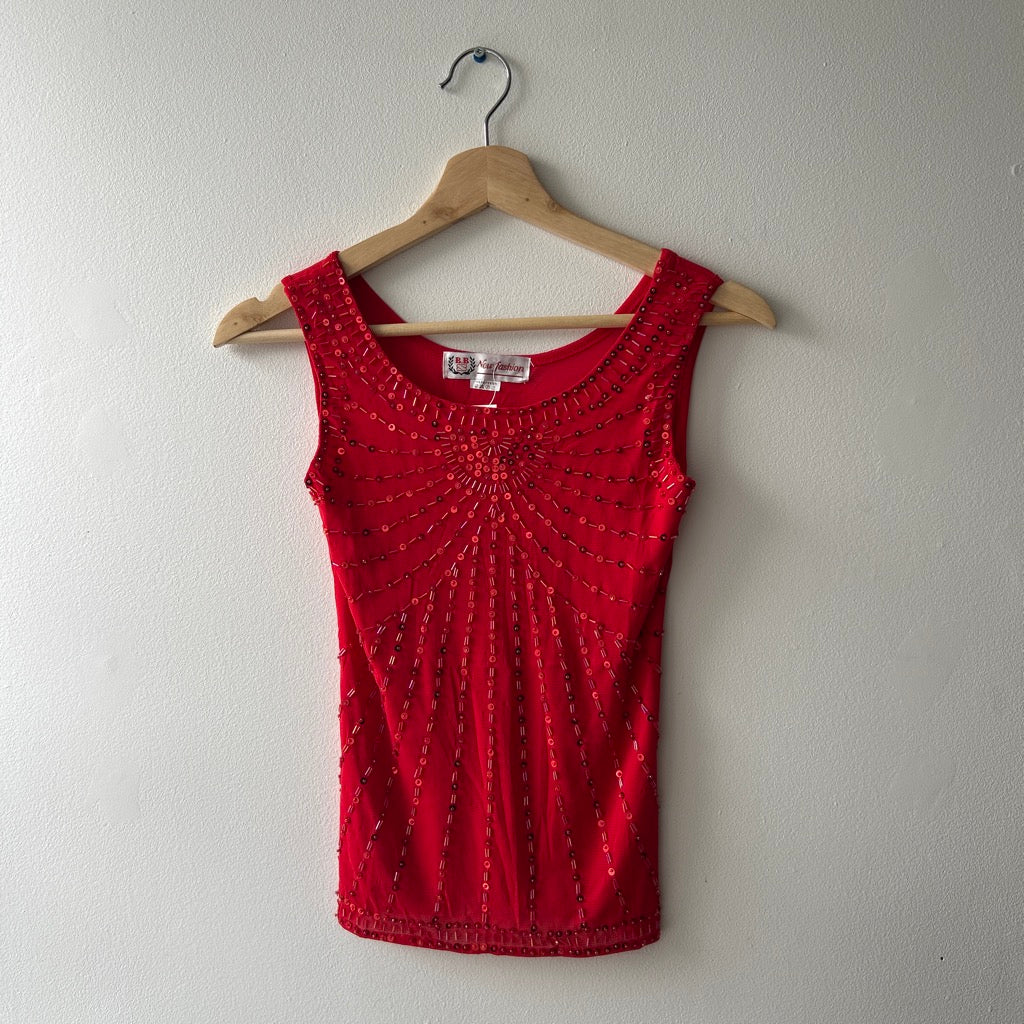 2000s beaded red top by new fashion